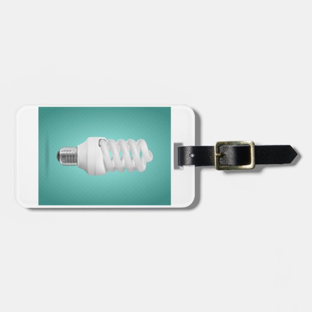 Modern Spiral Compact Fluorescent Lightbulb Luggage Tag (Front Horizontal)