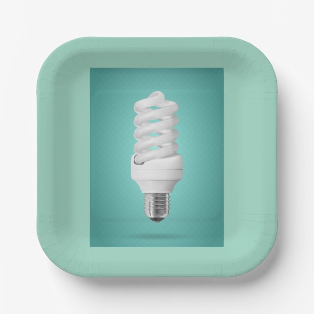 Modern Spiral Compact Fluorescent Lightbulb Paper Plates (Front)