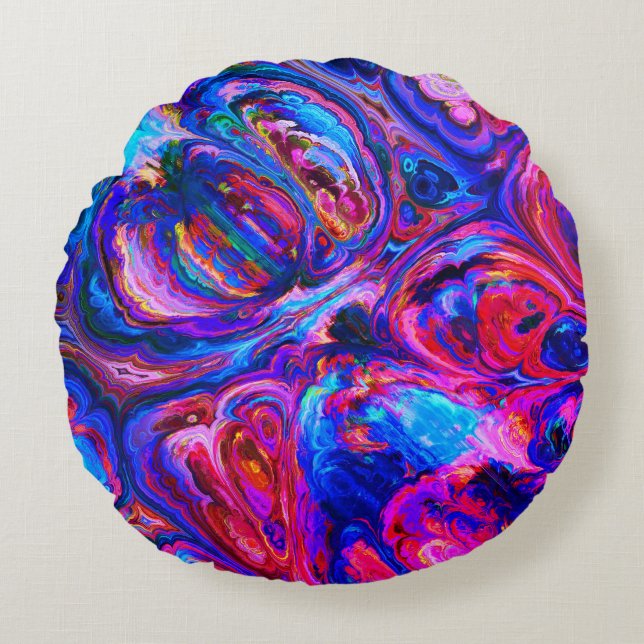 Modern Splash of Purple Hue Paints Round Pillow (Front)