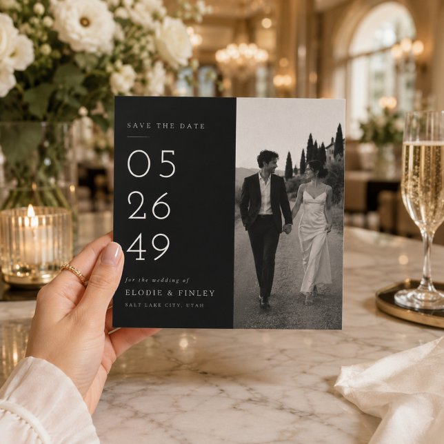 Modern Split Layout Save The Date Card. (Creator Uploaded)