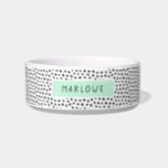 Modern Splotchy Pattern | Personalized | Mint Bowl<br><div class="desc">This stylish pet feeding dish features a hand drawn pattern of little splotches in black over a white background. Text template included for personalization!</div>