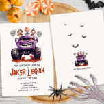 Modern Spooky Creepy Joker Monster Truck Halloween Invitation<br><div class="desc">Step into the spooky season with our “Ghoul Gang” Halloween party invitations! Perfect for your little one’s costume party, these invites are a playful blend of eerie and adorable. With a monster truck leading the Boo Crew, each card is a ticket to a frightfully fun night. Crafted with modern watercolor...</div>