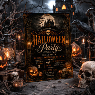 Modern Spooky Gothic Haunted House Halloween Party Invitation