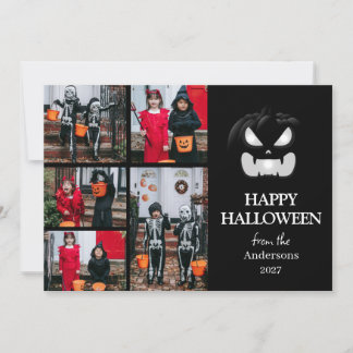 Modern Spooky Pumpkin Script Halloween 5 Photo Holiday Card
