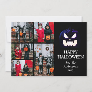 Modern Spooky Pumpkin Script Halloween 5 Photo Holiday Card