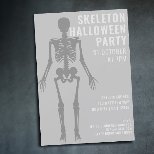 Modern Spooky Skeleton Halloween Birthday Party Invitation
