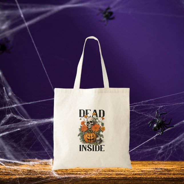 Modern Spooky Skull and Pumpkin Halloween Tote Bag (Creator Uploaded)