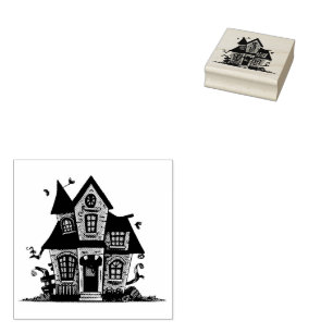 Modern Spooky vintage Haunted house  Rubber Stamp