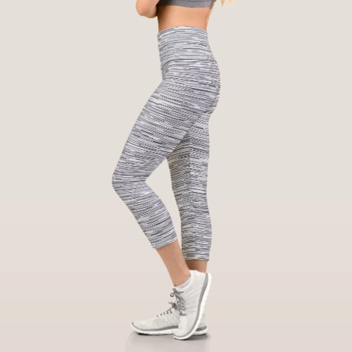 Modern Sport White and Gray Thin Line Capri Leggings