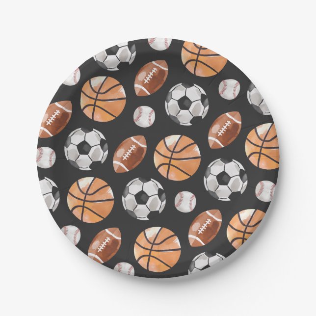 Modern Sports Birthday Party Paper Plates (Front)