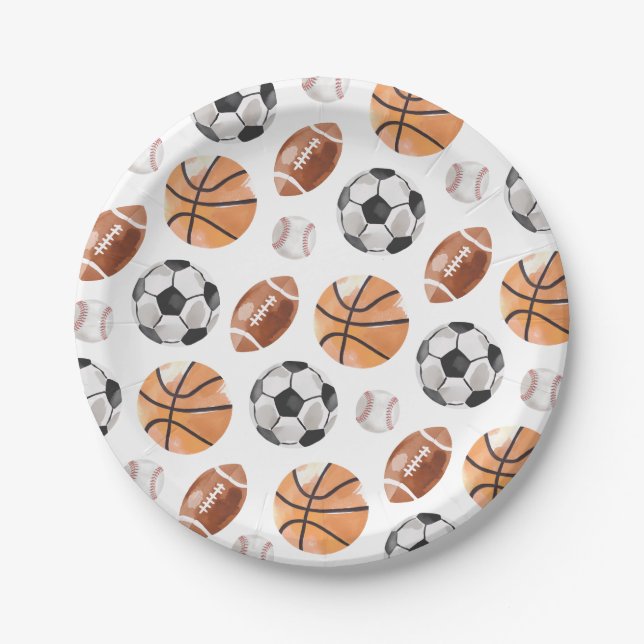 Modern Sports Birthday Party Paper Plates (Front)