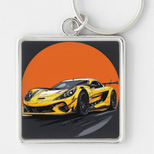 Modern Sports Car Illustration Keychain