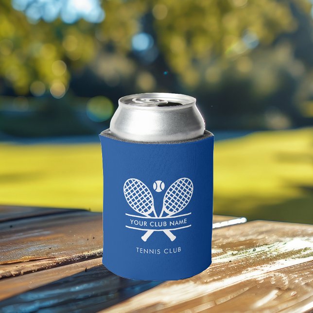 Modern Sports Club Name Lawn Tennis Team Blue Can Cooler (Your Tennis Club Blue Custom Can Cooler Swag)
