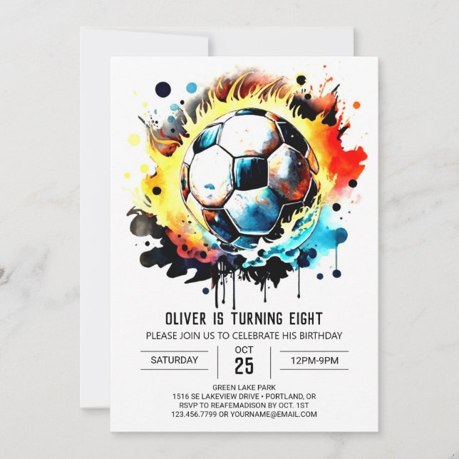 Modern Sports Editable Soccer Birthday Invitation (Front)