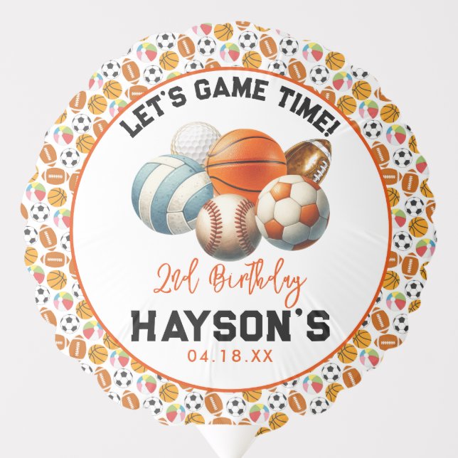 Modern Sports Kids 2nd Birthday party Balloon (Front)