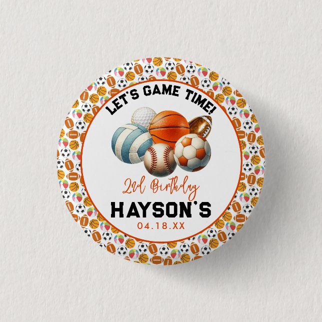 Modern Sports Kids 2nd Birthday party Button (Front)