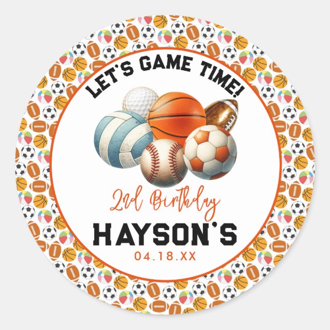 Modern Sports Kids 2nd Birthday party Classic Round Sticker (Front)
