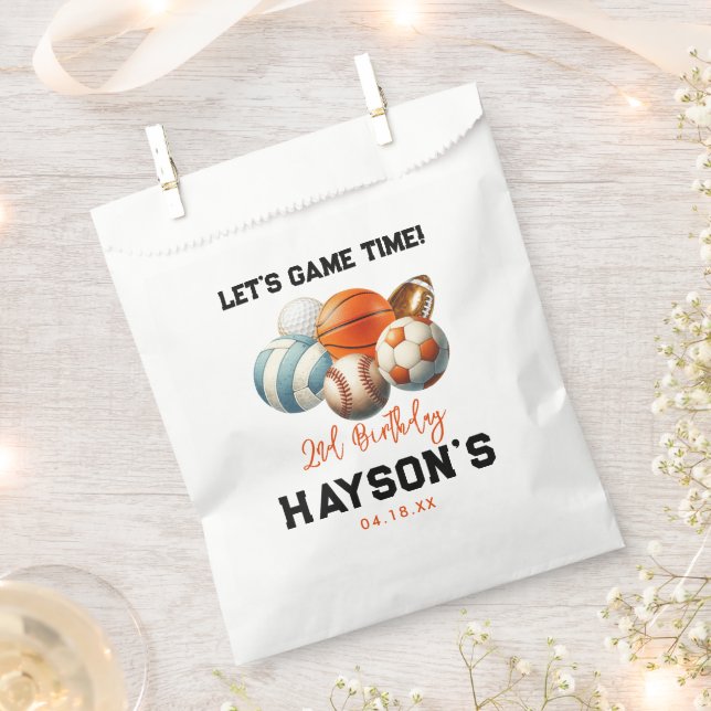 Modern Sports Kids 2nd Birthday party Favor Bag (Clipped)