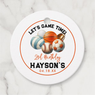 Modern Sports Kids 2nd Birthday party Favor Tags