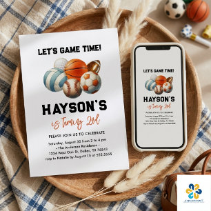 Modern Sports Kids 2nd Birthday party Invitation