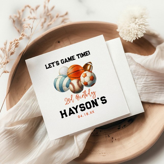 Modern Sports Kids 2nd Birthday party Napkins (Creator Uploaded)