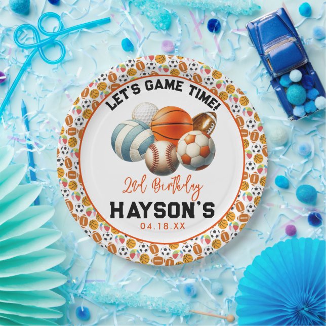 Modern Sports Kids 2nd Birthday party Paper Plates (Party)