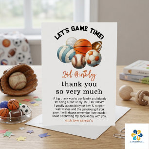 Modern Sports Kids 2nd Birthday Thank You Card