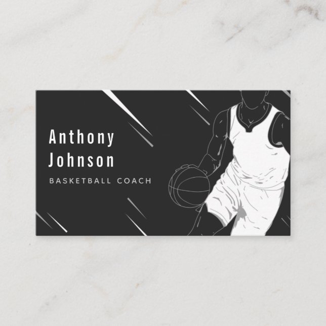 Modern Sports Style Professional Basketball Coach  Business Card (Front)
