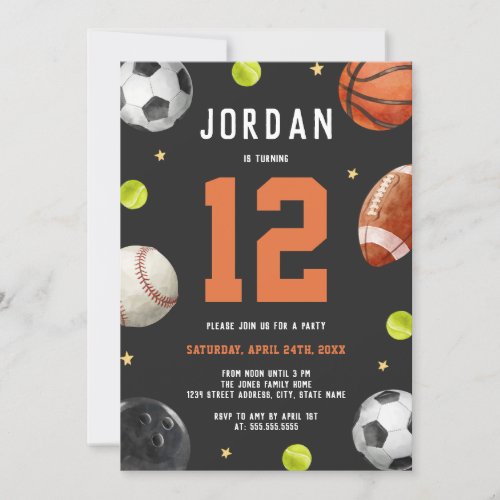 Modern Sports Theme Birthday Party  Invitation