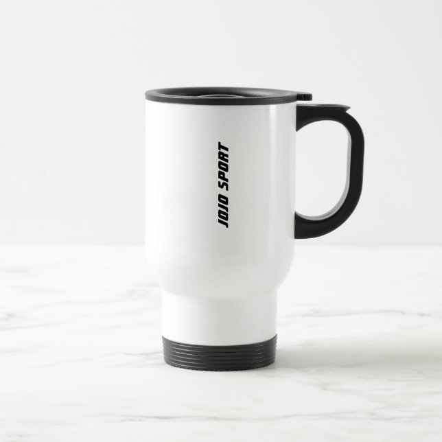 Modern sporty black and white travel travel mug (Right)