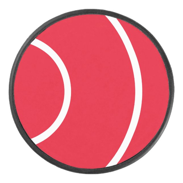Modern Sporty Bold Red White Concentric Waves Hockey Puck (Front)