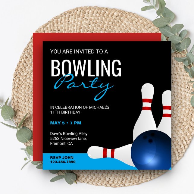 Modern Sporty Bowling Party Birthday Invitation