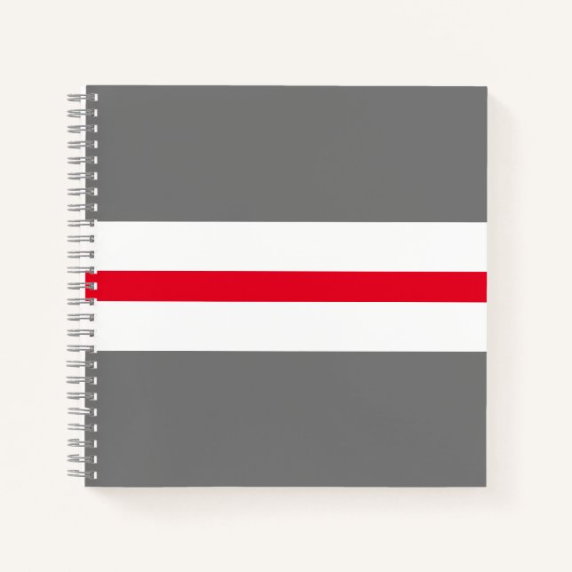 Modern Sporty Bright Red White Gray Racing Stripes Notebook (Front)