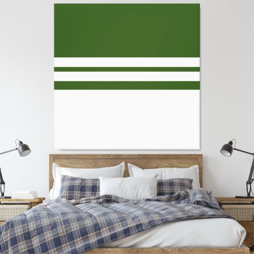 Modern Sporty Forest Green White Racing Stripes Canvas Print