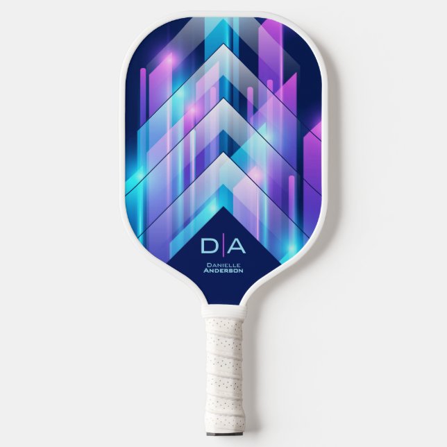Modern Sporty Geometric Personalized Monogram Pickleball Paddle (Front)