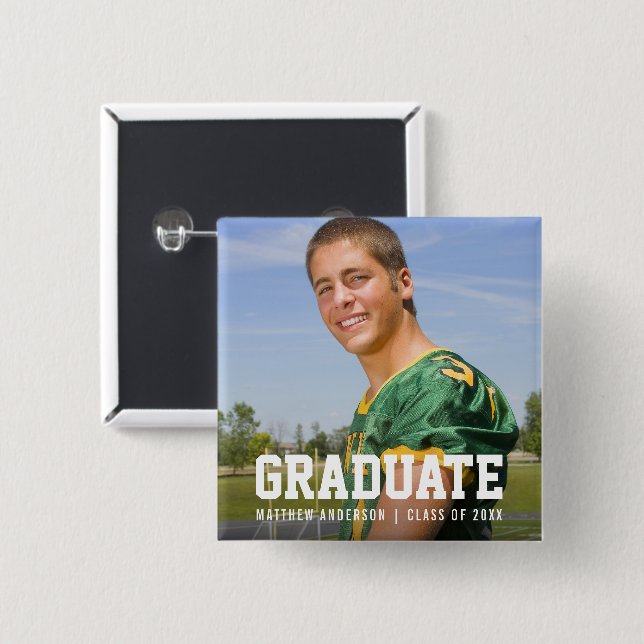 Modern Sporty Graduation Announcement Photo Button (Front & Back)