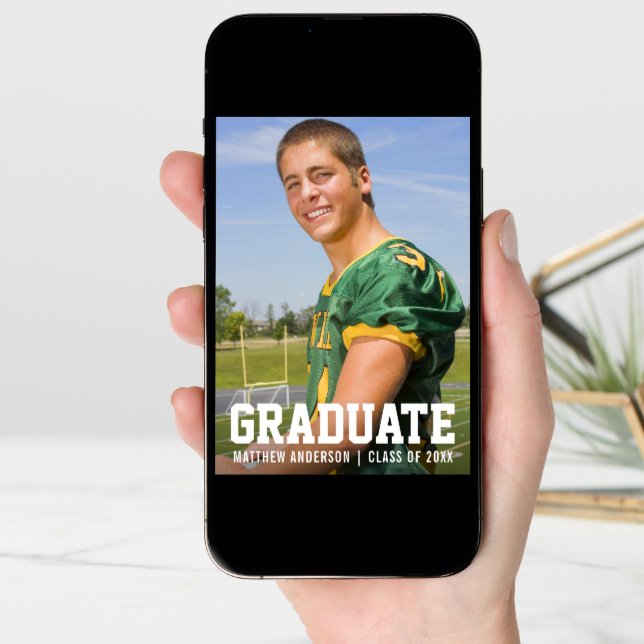Modern Sporty Graduation Announcement Photo Card (Front Digital)