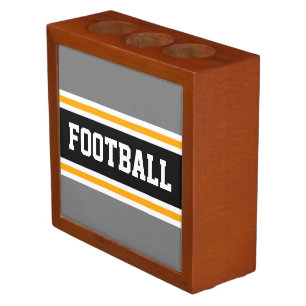 Modern Sporty Gray Black Orange FOOTBALL Stripes Desk Organizer