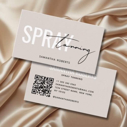 Modern spray tan QR Code beige Business Card