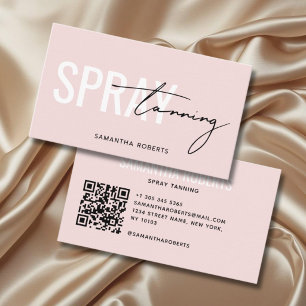 Modern spray tan QR Code blush pink Business Card
