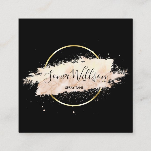 Modern spray tanning event planner makeup artist square business card (Front)