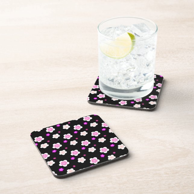 Modern Spring aqua gradient purple flora pattern Beverage Coaster (Right Side)