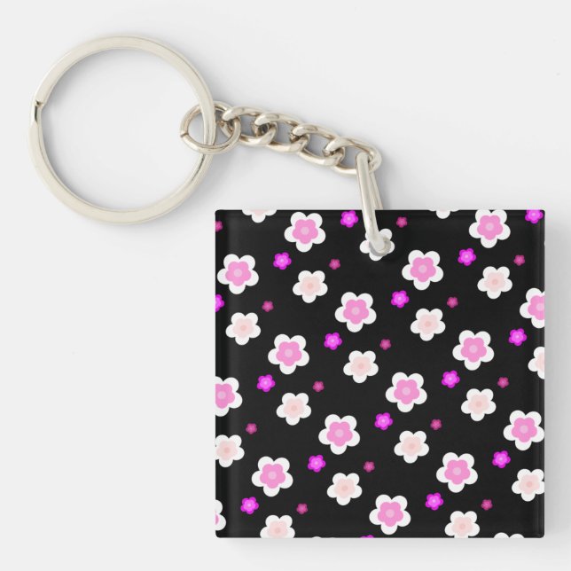 Modern Spring aqua gradient purple flora pattern Keychain (Front)