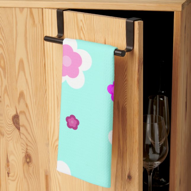 Modern Spring aqua gradient purple flora pattern Kitchen Towel (Thirds Fold)