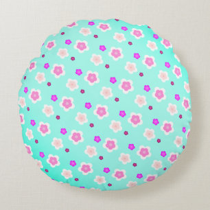 Modern Spring aqua gradient purple flora pattern Round Pillow