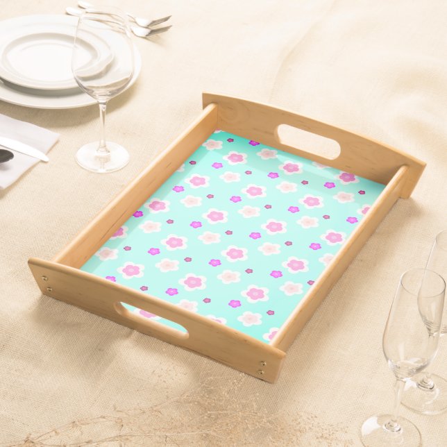 Modern Spring aqua gradient purple floral pattern  Serving Tray (Front)