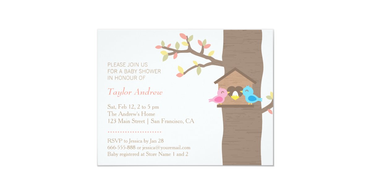 Modern Spring Birdhouse Nest Bird Baby Shower Invitation Zazzle Com