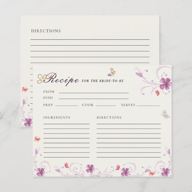 Modern Spring Butterfly Bridal Shower Recipe Card (Front/Back)