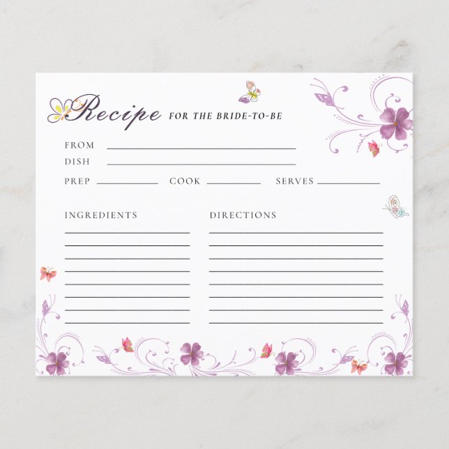 Modern Spring Butterfly Bridal Shower Recipe Card (Front)