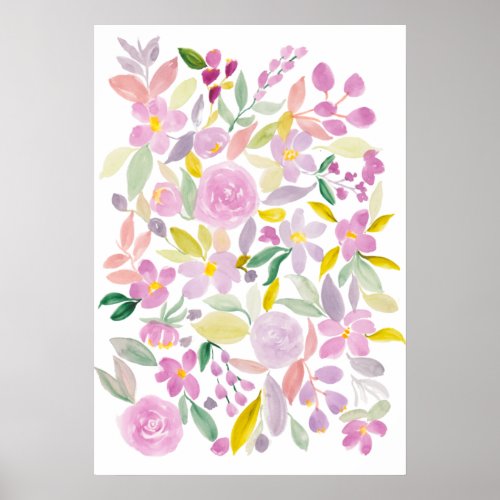 Modern spring chic green purple floral watercolor poster